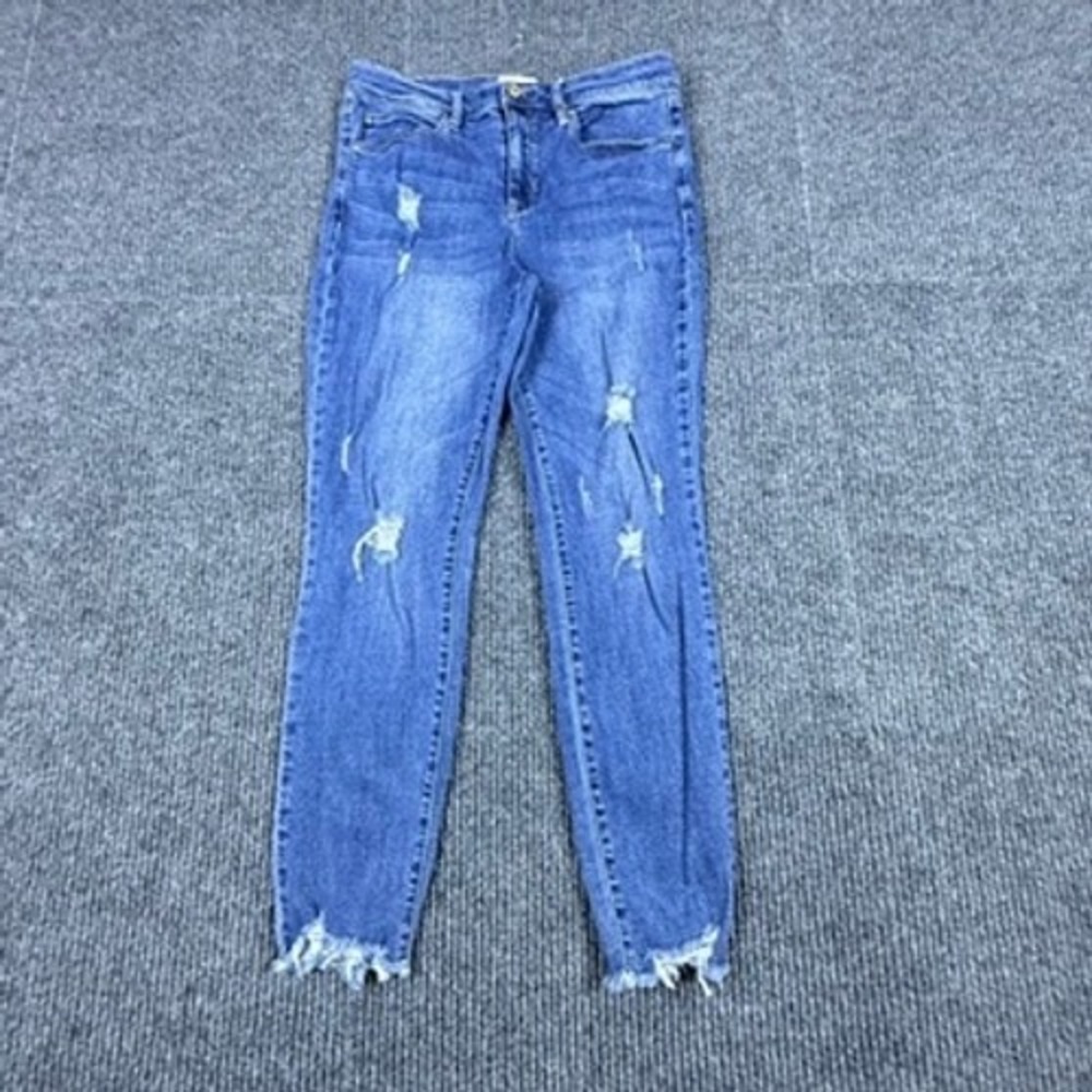 Nicole Miller Soho High Rise Ankle Skinny Jeans Blue Distressed Raw Hem Size 8